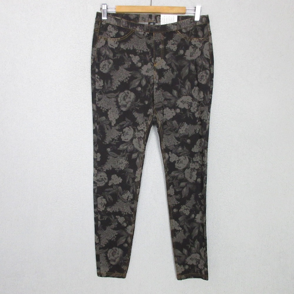 HUE Leggings Women Size M Black Grey Skinny Pull On Stretch
